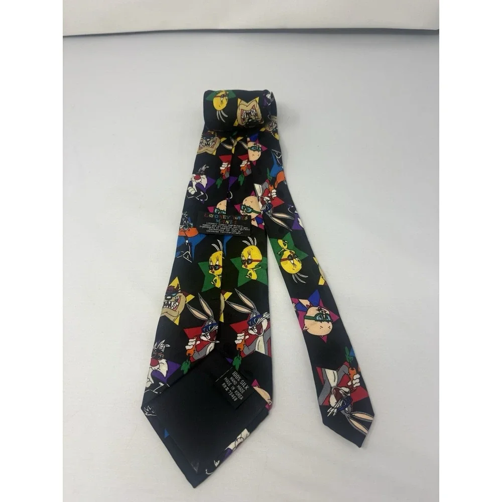 Vintage Looney Tunes Mania 1993 Characters Black Novelty Necktie Stars Shades
